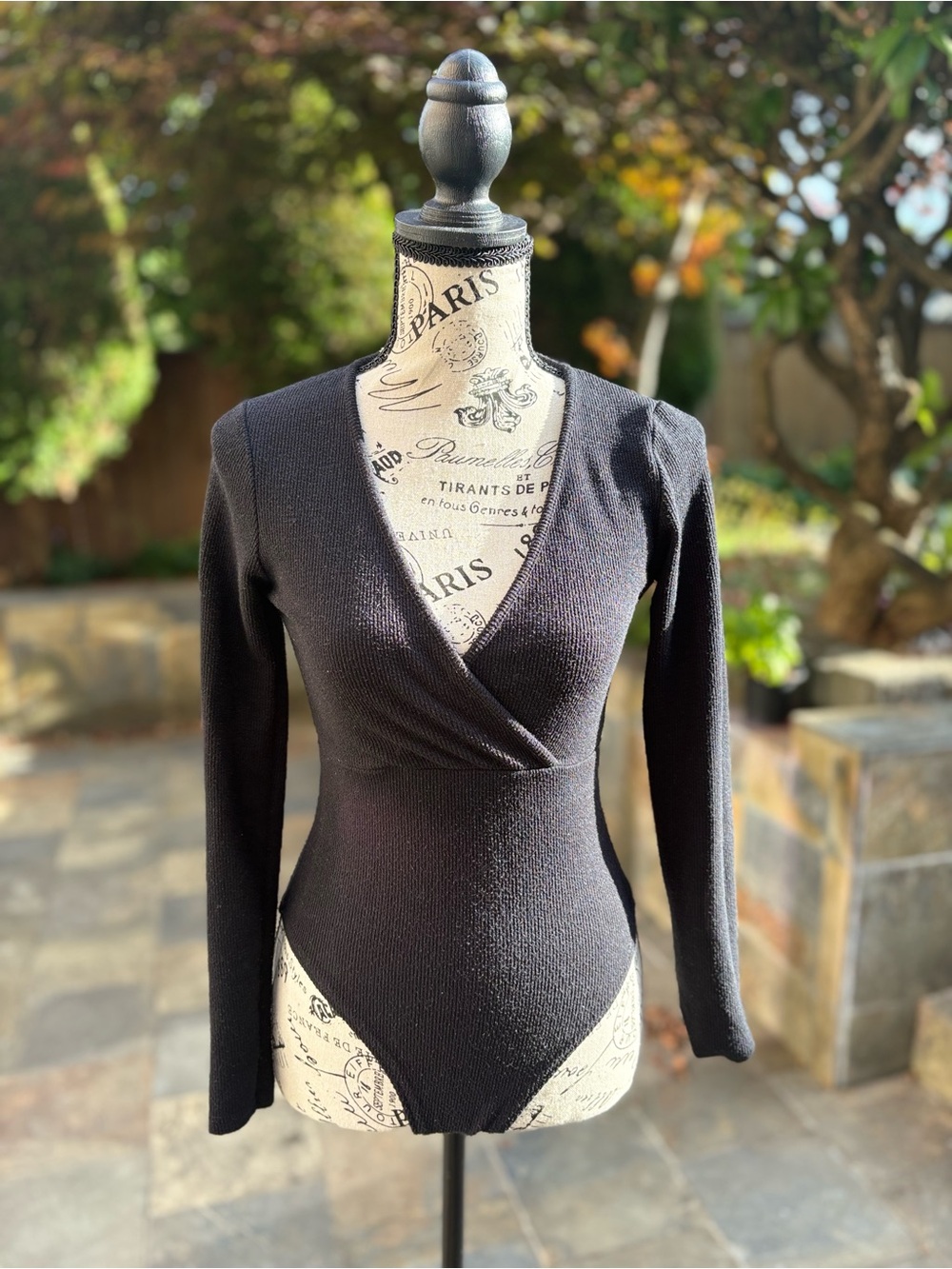 New Look Black Long Sleeve Wrap-Front Bodysuit